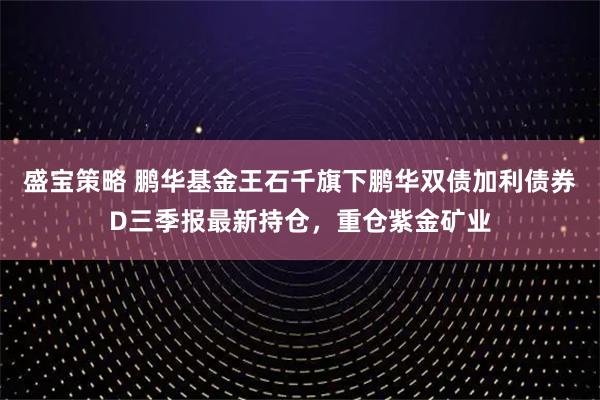 盛宝策略 鹏华基金王石千旗下鹏华双债加利债券D三季报最新持仓，重仓紫金矿业